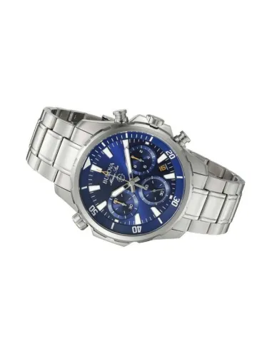 reloj deportivo hombre Bulova Marine Star 96B256 43mm dial azul 100m WR correa de acero Cronógrafo