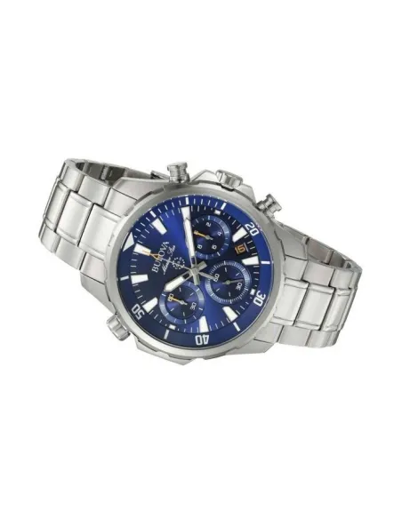 reloj deportivo hombre Bulova Marine Star 96B256 43mm dial azul 100m WR correa de acero Cronógrafo