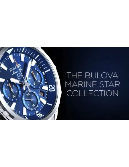 reloj deportivo hombre Bulova Marine Star 96B256 43mm dial azul 100m WR correa de acero Cronógrafo