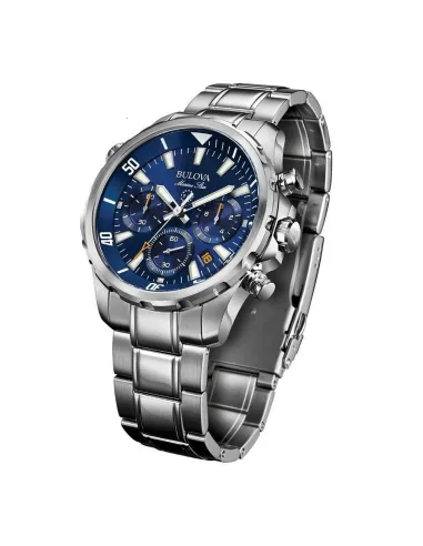 reloj deportivo hombre Bulova Marine Star 96B256 43mm dial azul 100m WR correa de acero Cronógrafo