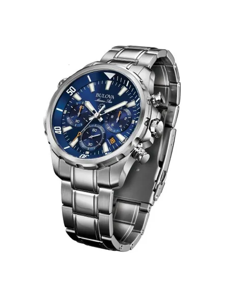 reloj deportivo hombre Bulova Marine Star 96B256 43mm dial azul 100m WR correa de acero Cronógrafo