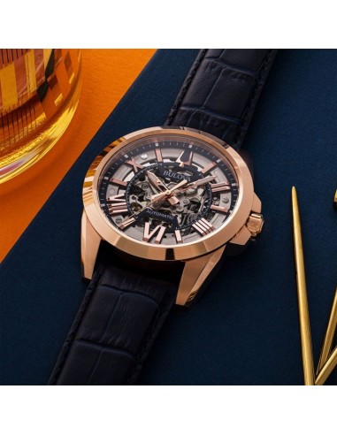 Reloj automático hombre Bulova Sutton 97A161 43mm dial plata correa de cuero 100m WR