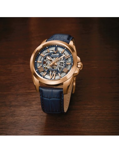 Reloj automático hombre Bulova Sutton 97A161 43mm dial plata correa de cuero 100m WR