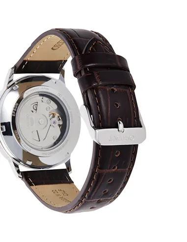 reloj automático hombre Orient Bambino Contemporary RA-AC0F07S dial plata 41.6mm (admite cuerda manual) correa de cuero