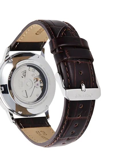 reloj automático hombre Orient Bambino Contemporary RA-AC0F07S dial plata 41.6mm (admite cuerda manual) correa de cuero