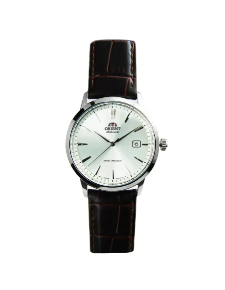 reloj automático hombre Orient Bambino Contemporary RA-AC0F07S dial plata 41.6mm (admite cuerda manual) correa de cuero