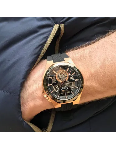 reloj automático hombre Bulova Maquina Skeleton 98A177 46mm Cristal de Zafiro Oro Rosa 100m