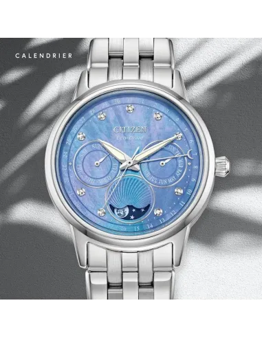 reloj mujer Citizen Eco-Drive Calendrier FD0000-52N 37mm Fases Lunares 50m WR correa de acero