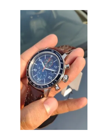 Reloj hombre Citizen Ecodrive Brycen CA0648-09L 44mm dial azul correa de cuero Taquímetro 100m