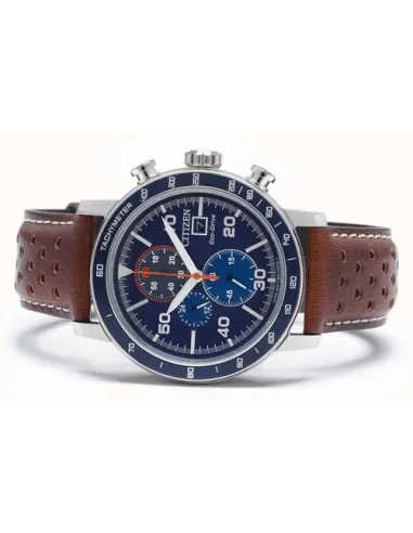 Reloj hombre Citizen Ecodrive Brycen CA0648-09L 44mm dial azul correa de cuero Taquímetro 100m