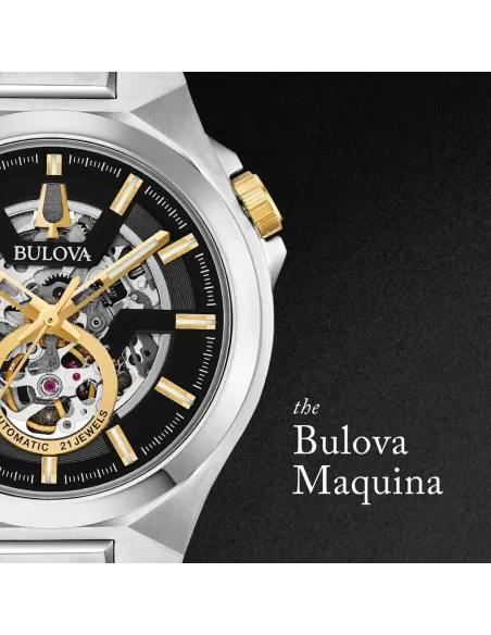 Reloj automático hombre Bulova Maquina 98A224 46mm Cristal de zafiro 100m WR correa de acero