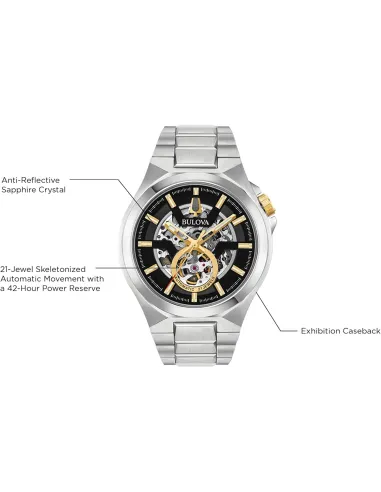 Reloj automático hombre Bulova Maquina 98A224 46mm Cristal de zafiro 100m WR correa de acero