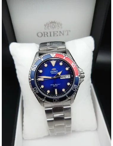 reloj automático hombre Orient New Kamasu RA-AA0812L "pepsi" dial azul 41.8mm correa acero cristal zafiro 200m water resist