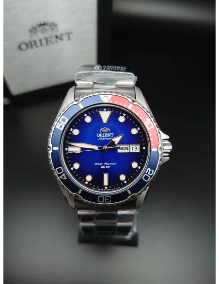 reloj automático hombre Orient New Kamasu RA-AA0812L "pepsi" dial azul 41.8mm correa acero cristal zafiro 200m water resist