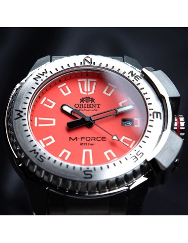 reloj de buceo automático hombre Orient M-Force RA-AC0N02Y dial naranja 45mm correa acero 200m water resist Cristal Zafiro