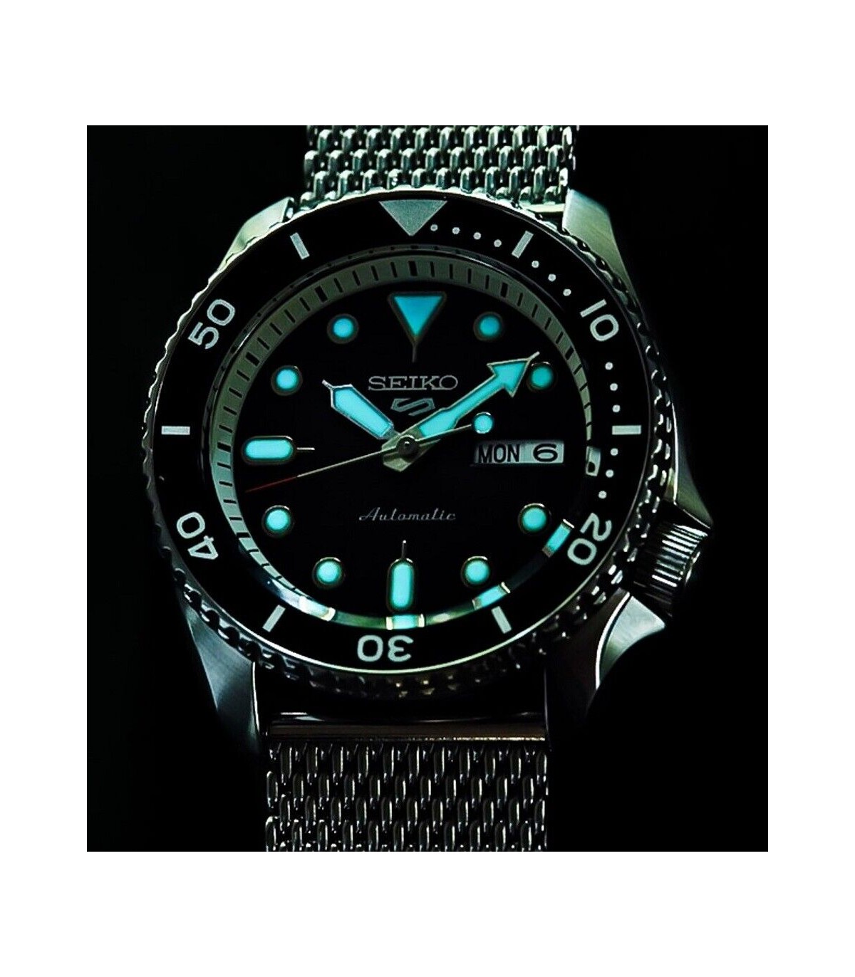 mensaje izquierda Aprobación Seiko 5 Sports SRPD75K1 42.5mm 100m WR automatic men's watch green dial  mesh stainless steel bracelet