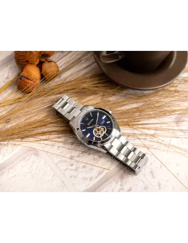reloj automático hombre Bulova Surveyor 96A275 42mm 30m WR / 3ATM correa de acero dial azul