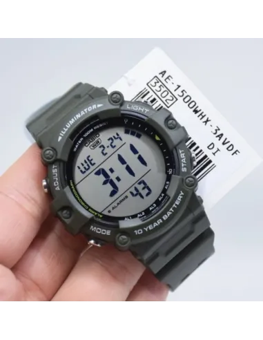Reloj deportivo hombre Casio AE-1500WHX-3A 100m WR 10 años batería Hora Mundial cronómetro alarma