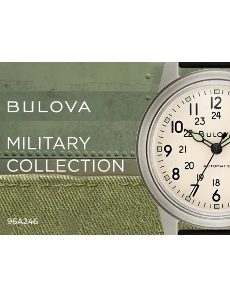 Reloj automático hombre Bulova Hack 96A246 38mm dial beige correa de cuero 30m WR Agujas y marcadores luminosos