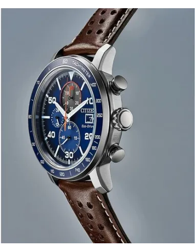 Reloj hombre Citizen Ecodrive Brycen CA0648-09L 44mm dial azul correa de cuero Taquímetro 100m