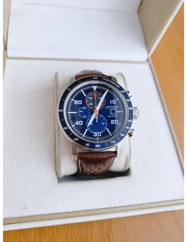 Reloj hombre Citizen Ecodrive Brycen CA0648-09L 44mm dial azul correa de cuero Taquímetro 100m