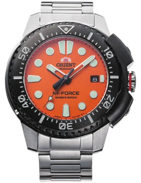 reloj automático hombre Orient M-FORCE RA-AC0L08Y 45mm cristal de zafiro 200m WR correa de acero
