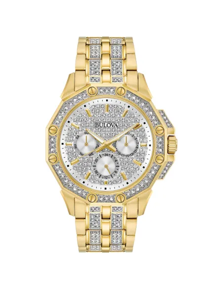 reloj hombre Bulova Crystal Octava Pave Dial 98C126 41.7mm Cuarzo correa de acero 30m WR