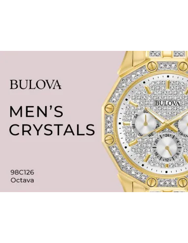 reloj hombre Bulova Crystal Octava Pave Dial 98C126 41.7mm Cuarzo correa de acero 30m WR