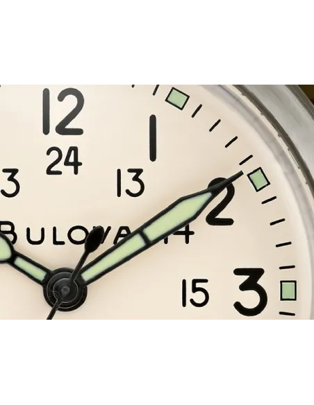 Reloj automático hombre Bulova Hack 96A246 38mm dial beige correa de cuero 30m WR Agujas y marcadores luminosos