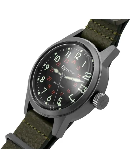Reloj automático hombre Bulova Hack Military 98A255 38mm dial negro correa de tela 30m WR