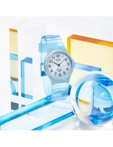 reloj unisex clásico vintage Casio MQ-24S-2B azul translúcido