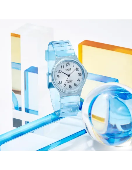 reloj unisex clásico vintage Casio MQ-24S-2B azul translúcido