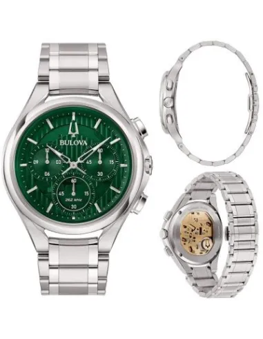 reloj hombre Bulova Curv  96A297 44mm Cristal de Zafiro anti-reflejo  262kHz Cuarzo Alta precisión  correa de acero