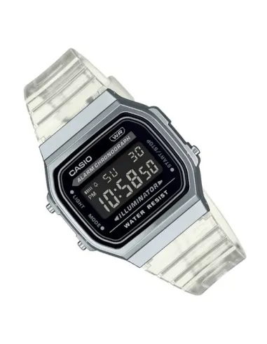reloj unisex retro vintage digital Casio  A168XES-1B Transparente  alarma luz led