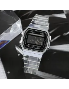 reloj unisex retro vintage digital Casio  A168XES-1B Transparente  alarma luz led 2