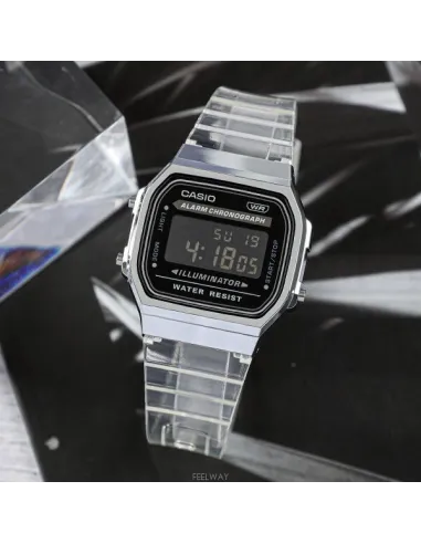 reloj unisex retro vintage digital Casio  A168XES-1B Transparente  alarma luz led