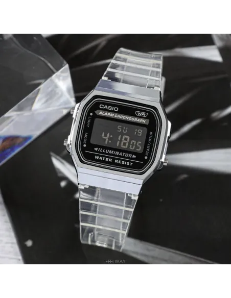 reloj unisex retro vintage digital Casio  A168XES-1B Transparente  alarma luz led