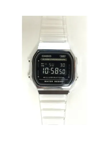 reloj unisex retro vintage digital Casio  A168XES-1B Transparente  alarma luz led