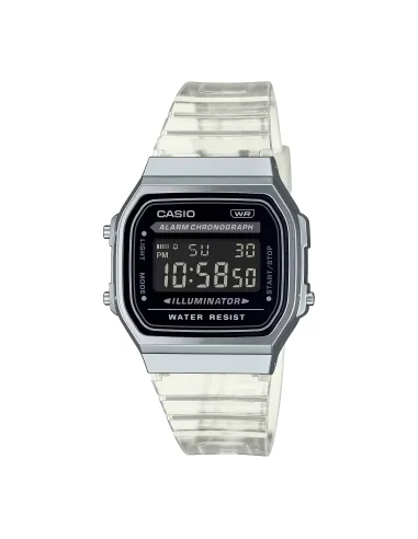 reloj unisex retro vintage digital Casio  A168XES-1B Transparente  alarma luz led