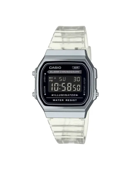 reloj unisex retro vintage digital Casio  A168XES-1B Transparente  alarma luz led