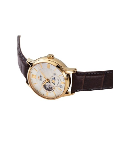 reloj automático hombre Orient Sun Moon RA-AS0010S 42mm cristal de zafiro 50m WR correa de cuero