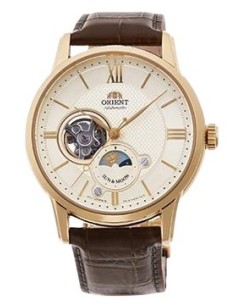 reloj automático hombre Orient Sun Moon RA-AS0010S 42mm cristal de zafiro 50m WR correa de cuero