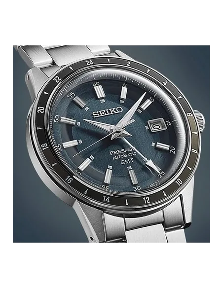 Seiko Presage GMT ssk009j1 Petrol Blue Road Trip Style 60’s 40.8mm