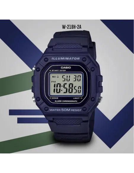 Reloj CASIO digital caballero W-218h-2av correa resina 50m water resist - alarma - luz