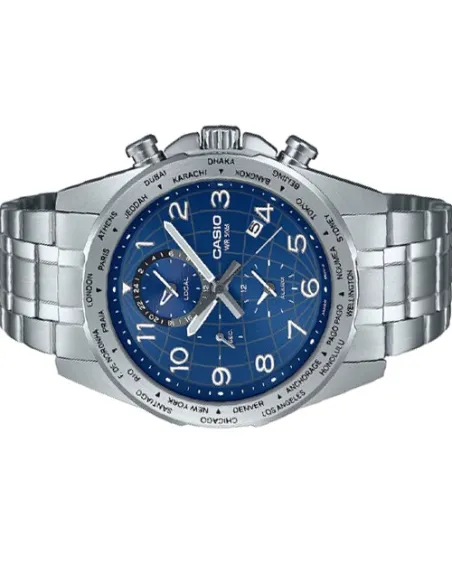 Casio MTP-W500D-2AV 43.9mm 50m WR World Time sport men’s watch stainless steel bracelet