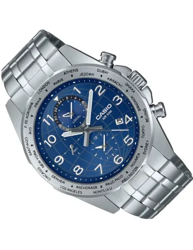 Casio MTP-W500D-2AV 43.9mm 50m WR World Time sport men’s watch stainless steel bracelet