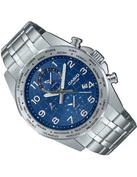 Casio MTP-W500D-2AV 43.9mm 50m WR World Time sport men’s watch stainless steel bracelet