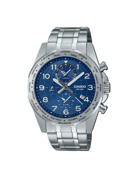 Casio MTP-W500D-2AV 43.9mm 50m WR World Time sport men’s watch stainless steel bracelet