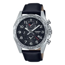 Casio MTP-W500L-1AV 43.9mm Hora Mundial 50m WR correa de cuero Indicador de batería Alarma