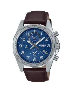 Casio MTP-W500L-2AV 43.9mm World Time 50m WR leather band Alarm Battery level indicator sport men’s watch